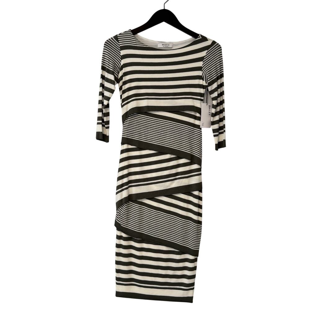 Bailey 44 Anthropologie Ashlin Knit Dress Women's Small Olive/Beige Stripe Tier